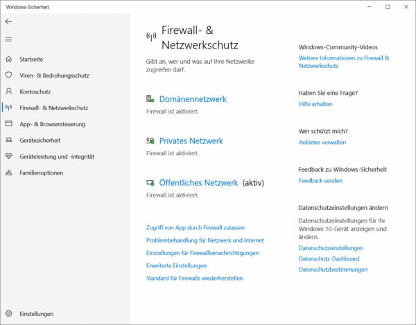 Screenshot Windows Firewall Einstellungen Screenshot Windows Firewall Einstellungen