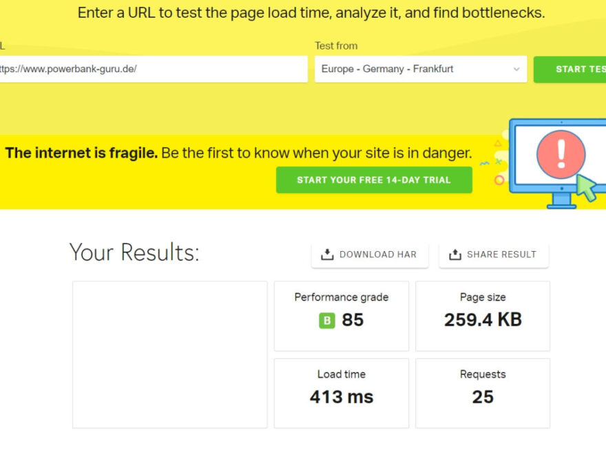 Pagespeed mit WP Fastest Cache Plugin im Einsatz