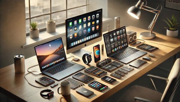 Apple vs. Android – Gerätekompatibilität im Überblick Apple vs. Android: Vergleich von Kompatibilität, links das Apple-Universum mit iPhone und MacBook, rechts Android mit Windows-Laptop.